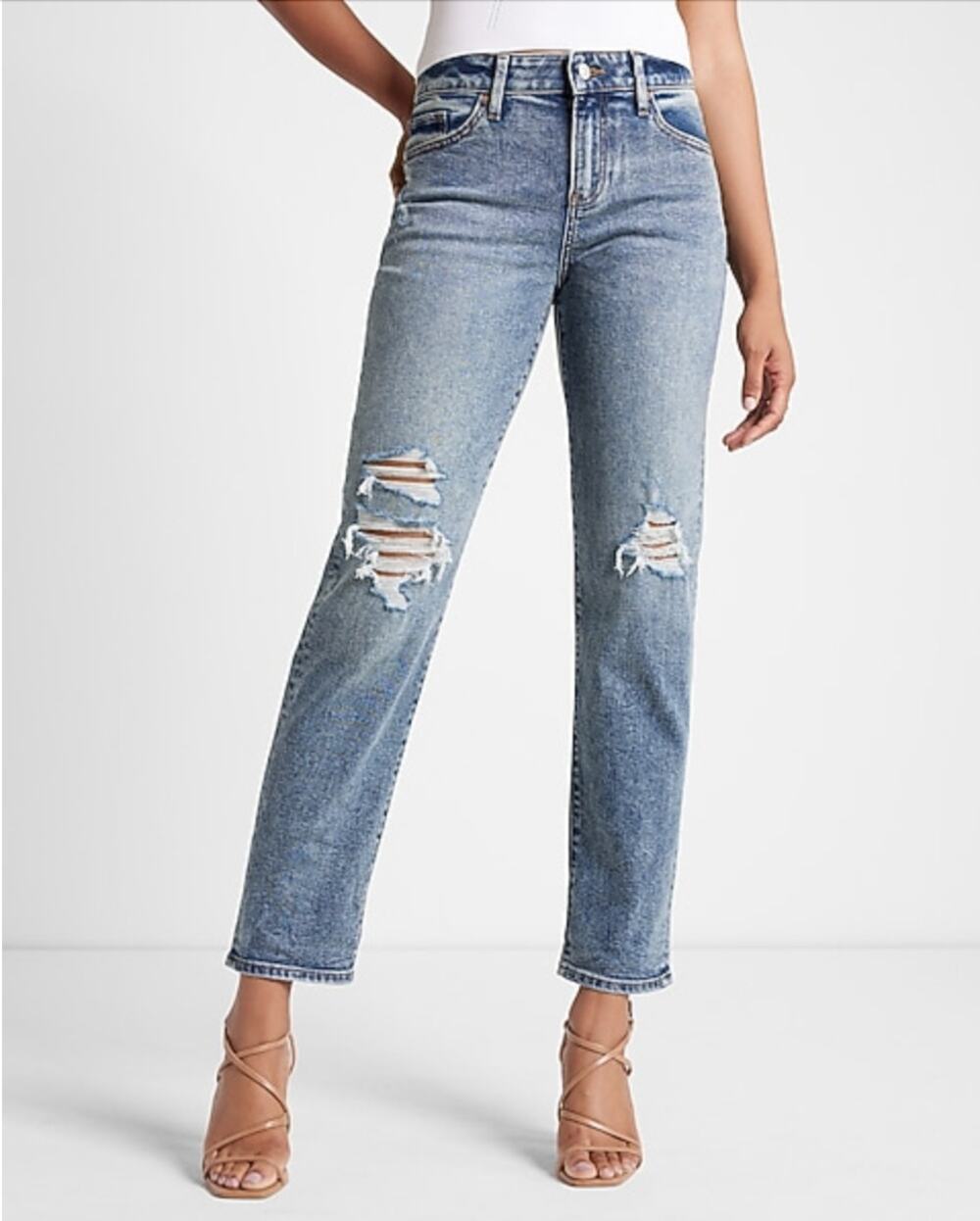Express Mid-Rise Ripped Boyfriend Jeans Blue Size 6